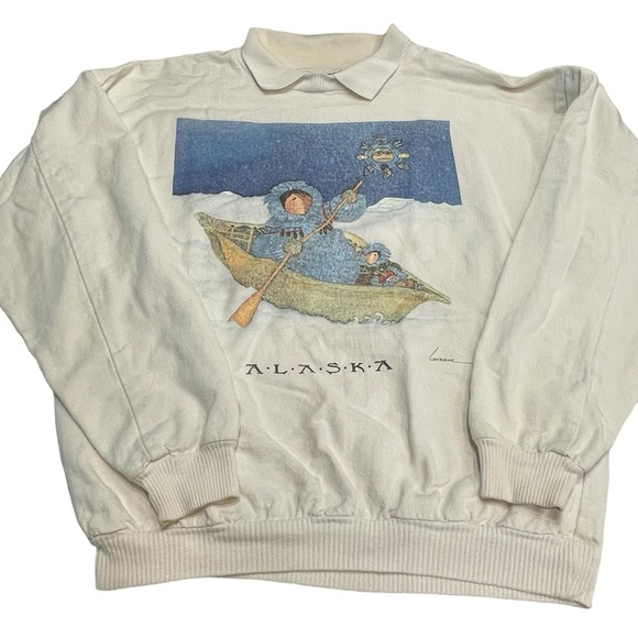 VTG Wek The World Eskimos In Boat Alaska Sweatshirt with Collar Mens Sz 1 (L-XL) - Picture 6 of 13